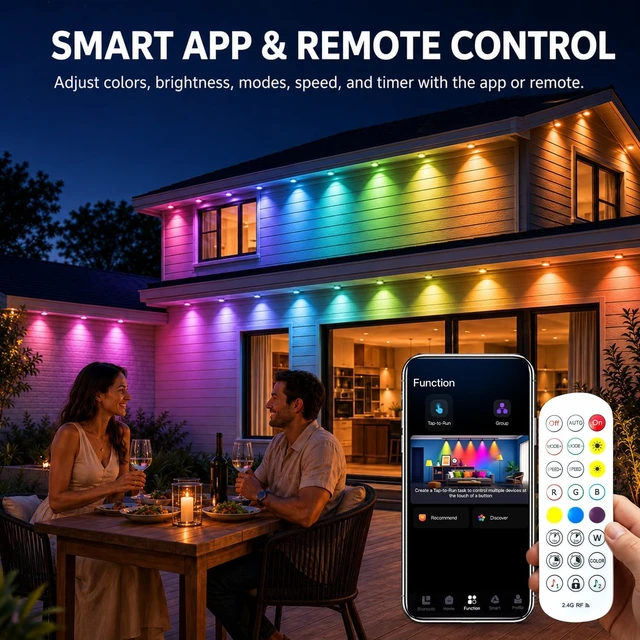 Alt view image 4 of 7 - segrass 500FT Smart Permanent Outdoor Lights RGB+IC Eaves Christmas Light Music Sync IP67 Waterproof Outdoor led Lights Permanent Outdoor Lights for House Christmas Decor Light (2 Pack 250FT)