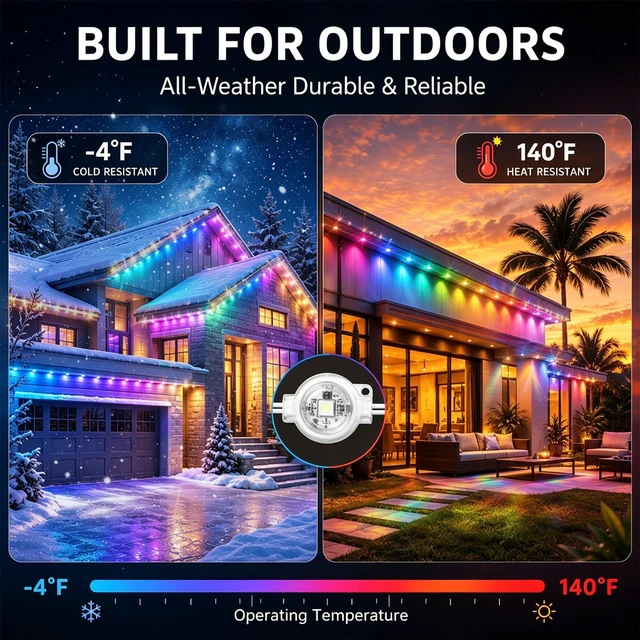 Alt view image 6 of 7 - segrass 500FT Smart Permanent Outdoor Lights RGB+IC Eaves Christmas Light Music Sync IP67 Waterproof Outdoor led Lights Permanent Outdoor Lights for House Christmas Decor Light (2 Pack 250FT)
