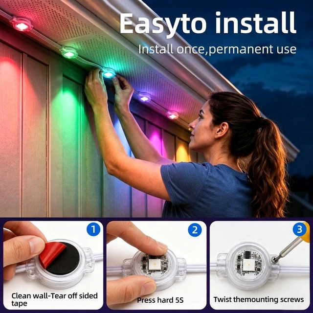 Alt view image 7 of 7 - segrass 500FT Smart Permanent Outdoor Lights RGB+IC Eaves Christmas Light Music Sync IP67 Waterproof Outdoor led Lights Permanent Outdoor Lights for House Christmas Decor Light (2 Pack 250FT)