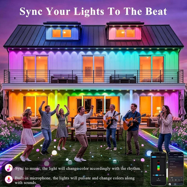 Alt view image 6 of 7 - 400FT Permanent Outdoor Lights, Smart RGB+IC Eaves Lights for House, App & Remote Control, LED Roofline Lights, Waterproof Exterior House Lights for Year-Round Christmas & Holiday Lighting