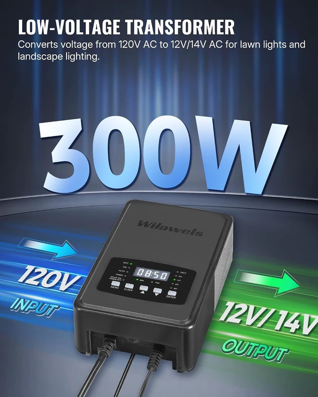 Alt view image 3 of 7 - 300W Low Voltage Landscape Transformer, Weatherproof Outdoor Low Voltage Transformer, 120V AC to 12/14V AC, Landscape Lighting Transformer with Timer and Photocell Sensor, ETL Listed D12LT06