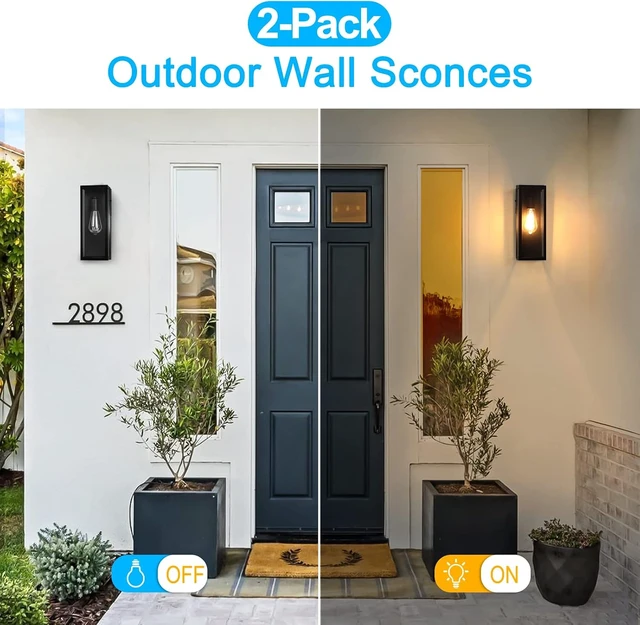 Alt view image 5 of 7 - VerRon Outdoor Black Wall Light Fixtures, Modern Exterior Wall Lanterns