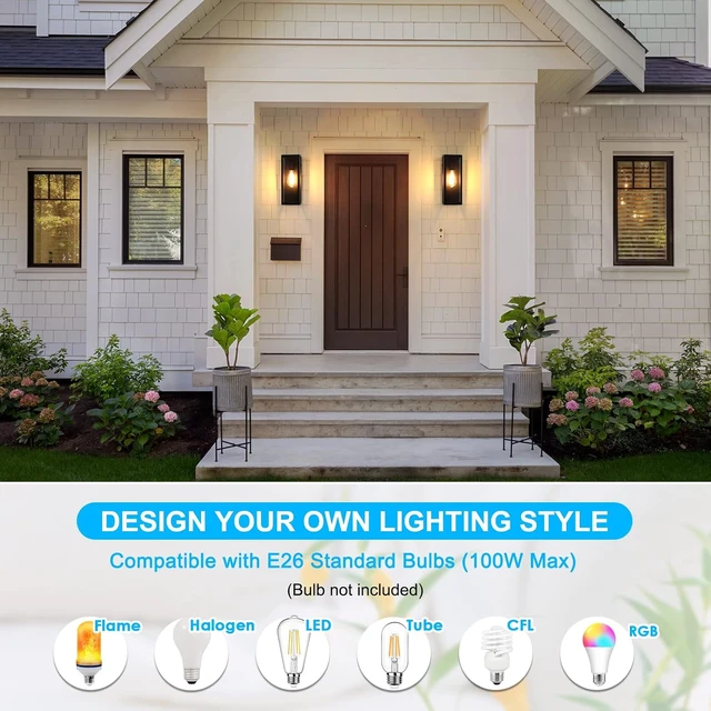Alt view image 6 of 7 - VerRon Outdoor Black Wall Light Fixtures, Modern Exterior Wall Lanterns