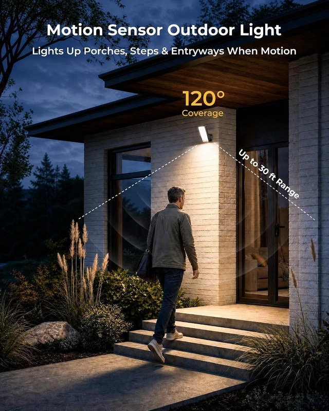 Alt view image 2 of 7 - 2 Pack Motion Sensor Outdoor Lights, 10000mAh Rechargeable Battery Operated Outdoor Lights with Remote, 3 Modes with Red Alert, Dimmable & 3CCT, Outdoor Security Lights for Porch, Backyard, Garage