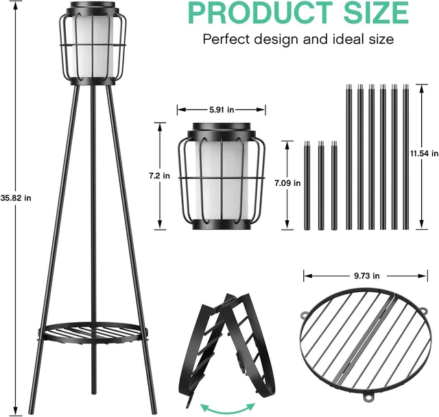 Alt view image 3 of 7 - VISFLAIR 2 Pack Solar Lights with Plant Stand, Outdoor Floor Lamps, Waterproof Solar Powered Floor Lamps for Patio Deck Porch Yard Garden Decor