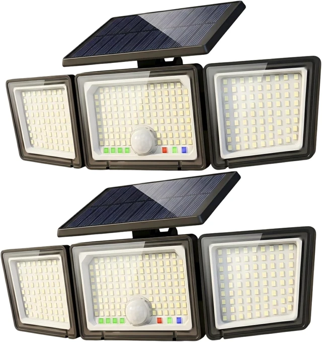 Main image of Solar Outdoor Lights Motion Sensor, 2500LM 286 LED Security Flood Lights with Visual Battery & Mode Display, 3 Lighting Modes, IP65 Waterproof 3-Head Wide Angle for Garage, Yard, Patio (2 Pack)