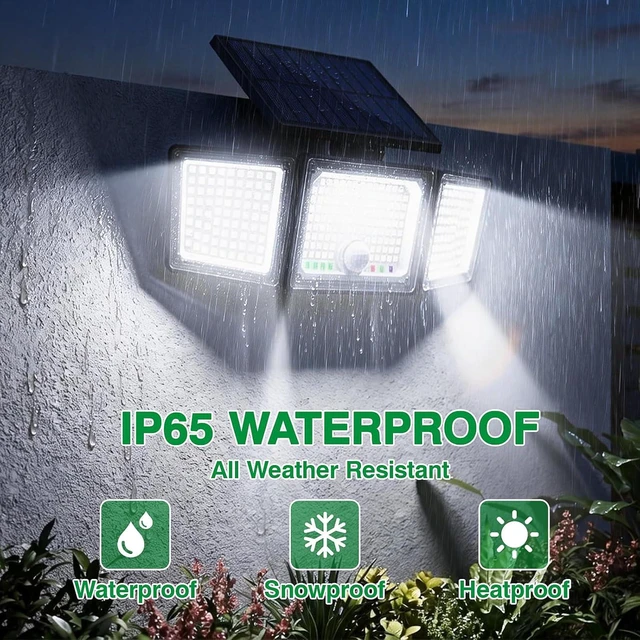 Alt view image 5 of 7 - Solar Outdoor Lights Motion Sensor, 2500LM 286 LED Security Flood Lights with Visual Battery & Mode Display, 3 Lighting Modes, IP65 Waterproof 3-Head Wide Angle for Garage, Yard, Patio (2 Pack)