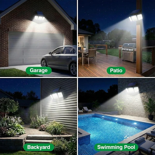 Alt view image 7 of 7 - Solar Outdoor Lights Motion Sensor, 2500LM 286 LED Security Flood Lights with Visual Battery & Mode Display, 3 Lighting Modes, IP65 Waterproof 3-Head Wide Angle for Garage, Yard, Patio (2 Pack)
