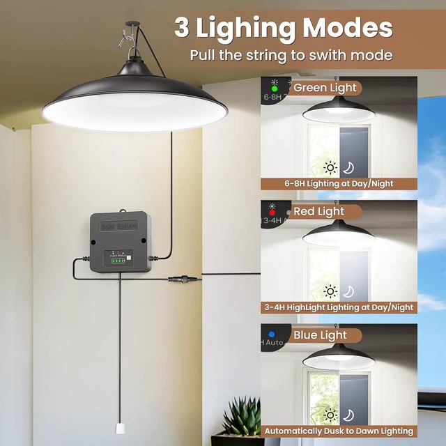 Alt view image 5 of 7 - Solar Shed Light Indoor Outdoor with Pull String, 2000LM 6500K 1Pack