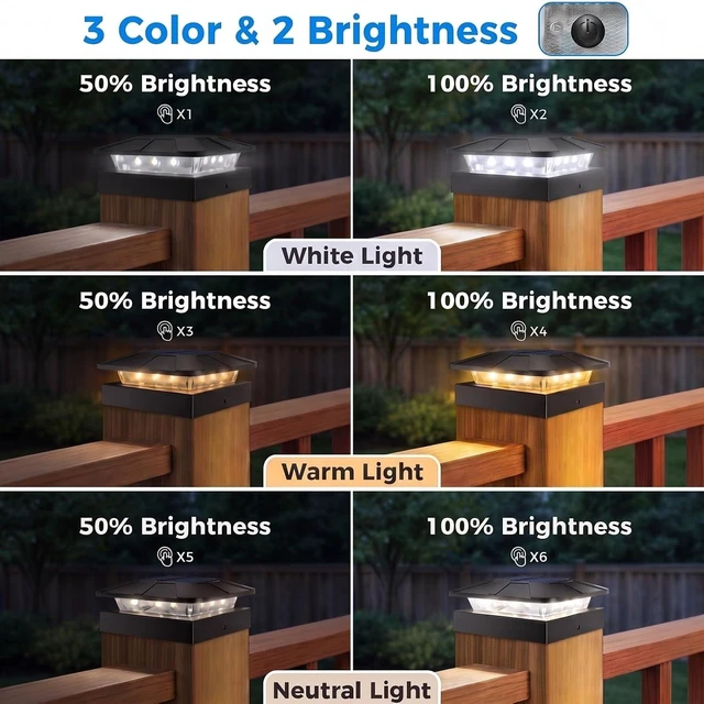 Alt view image 2 of 7 - Peasur 12 Packs 4x4 Solar Post Cap Lights with 3 Lighting Modes