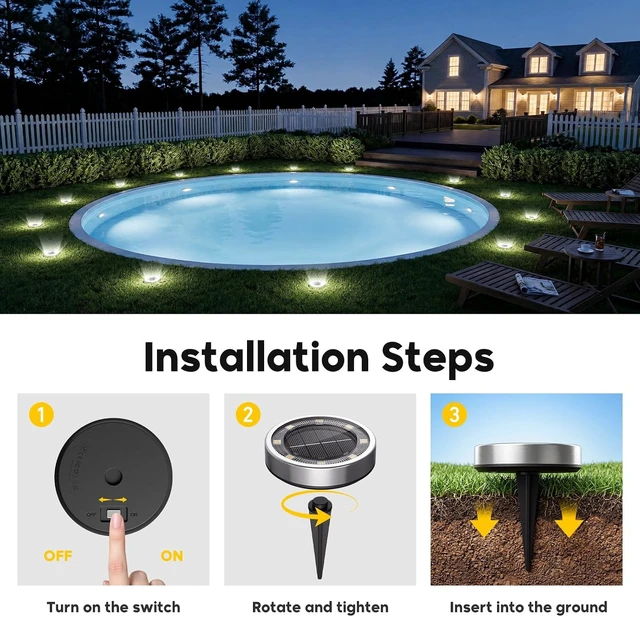 Alt view image 6 of 7 - 6 Pack Solar Lights Outdoor Waterproof, 8 LED Solar Ground Lights