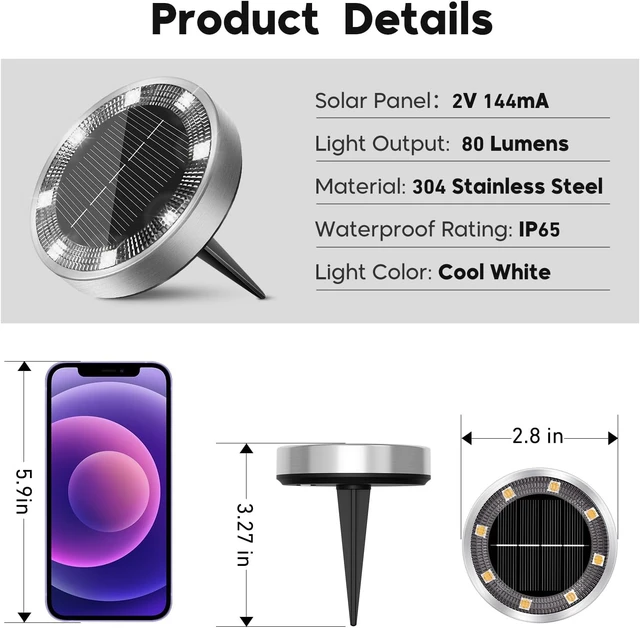 Alt view image 7 of 7 - 6 Pack Solar Lights Outdoor Waterproof, 8 LED Solar Ground Lights