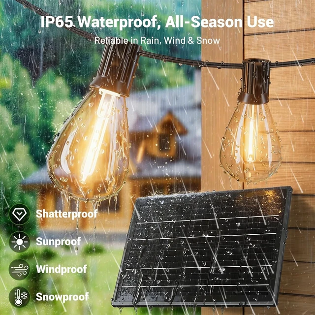 Alt view image 2 of 7 - 200FT Solar String Lights Outdoor Waterproof 72+2 LED Bulbs, Solar Powered with Remote & USB Port, 3 Light Modes Dimmable Patio Lights for Large Backyard, Garden, Party