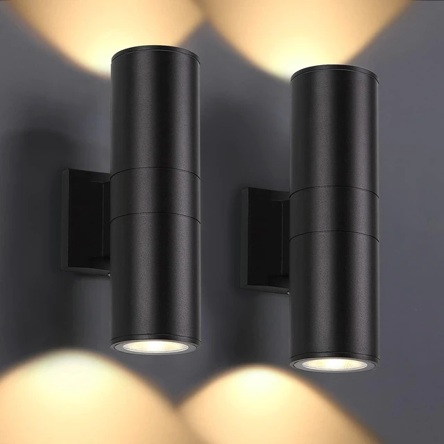 Main image of DAKAFUL Outdoor Wall Lights 2 Packs, Integrated LED Cylinder Up Down 12W 2700K Modern Aluminum Light, Waterproof Exterior Light for Porch Patio Door, Matte Black