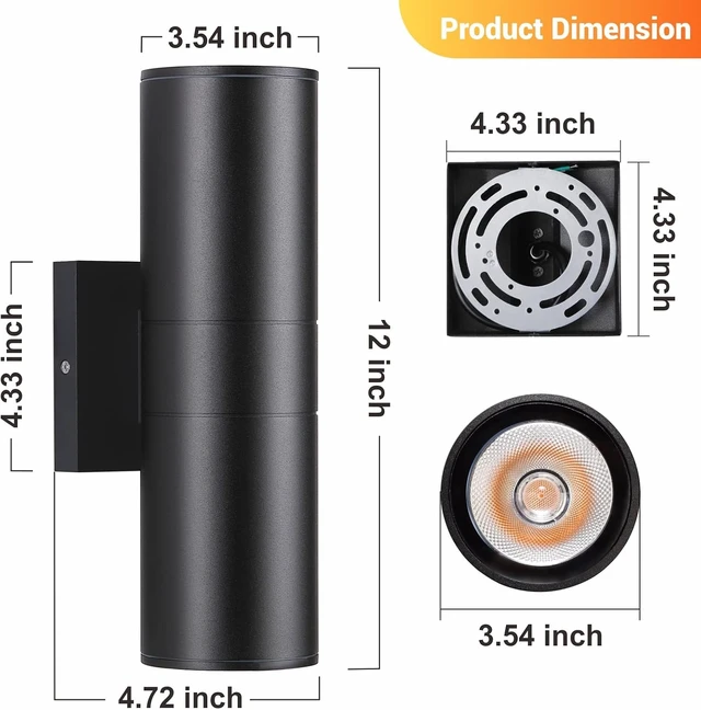 Alt view image 6 of 7 - DAKAFUL Outdoor Wall Lights 2 Packs, Integrated LED Cylinder Up Down 12W 2700K Modern Aluminum Light, Waterproof Exterior Light for Porch Patio Door, Matte Black