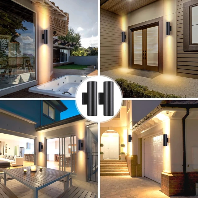 Alt view image 7 of 7 - DAKAFUL Outdoor Wall Lights 2 Packs, Integrated LED Cylinder Up Down 12W 2700K Modern Aluminum Light, Waterproof Exterior Light for Porch Patio Door, Matte Black