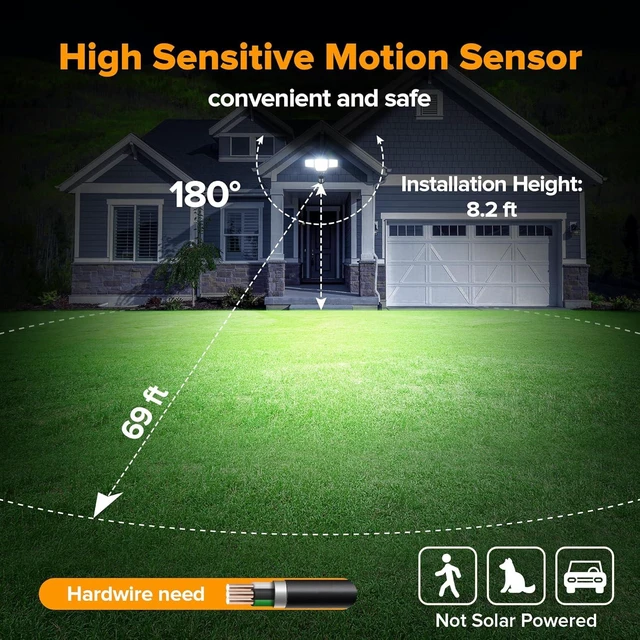 Alt view image 3 of 7 - LUTEC 80W 9000LM Security Light Hardwire Motion Sensor Outdoor Lights