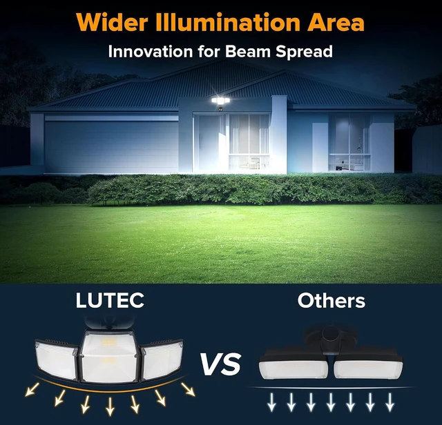 Alt view image 7 of 7 - LUTEC 80W 9000LM Security Light Hardwire Motion Sensor Outdoor Lights
