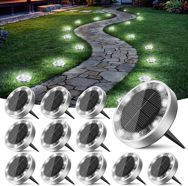 Main image of Peasur Solar Lights Outdoor Waterproof, 12 Pack Solar Lights for Outside, Anti-Rust, Solar Garden Lights Landscape Lighting for Pathway Yard Lawn Walkway Driveway, Cool White