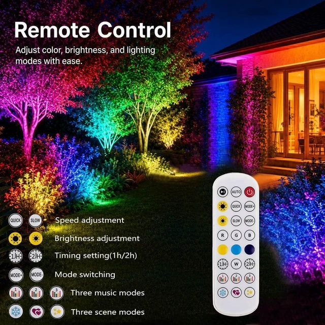 Alt view image 4 of 7 - Outdoor Lights,15w Spot Lights Outdoor with US Plug and Remote Control,Dimmable Halloween Decor Christmas Lights Outdoor,Waterproof Spotlight with Timer