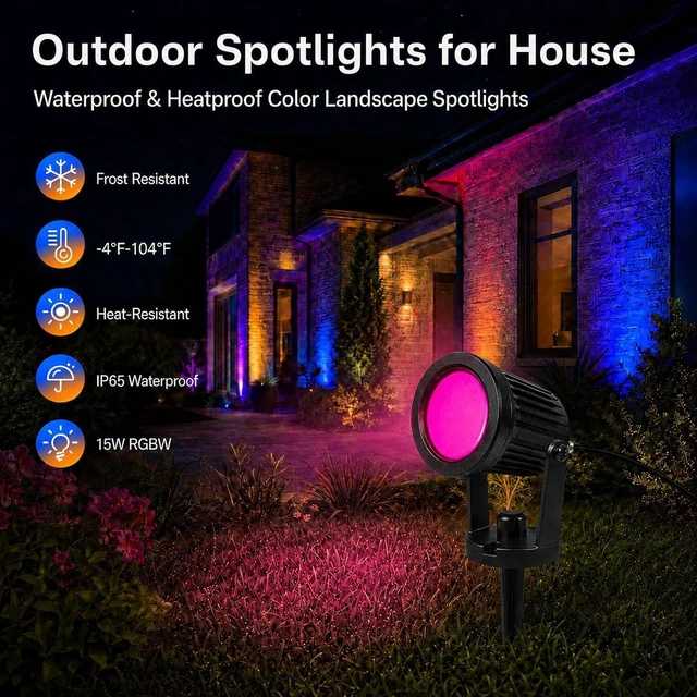 Alt view image 5 of 7 - Outdoor Lights,15w Spot Lights Outdoor with US Plug and Remote Control,Dimmable Halloween Decor Christmas Lights Outdoor,Waterproof Spotlight with Timer