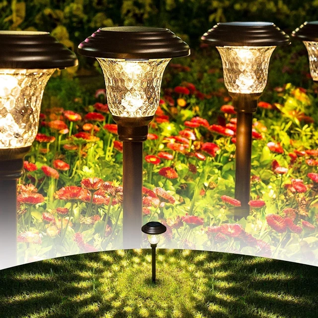 Main image of GIGALUMI Metal & Glass Solar Lights Outdoor, 8 Pack LED Garden Lights