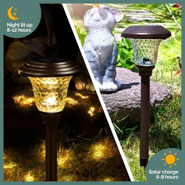 Alt view image 3 of 7 - GIGALUMI Metal & Glass Solar Lights Outdoor, 8 Pack LED Garden Lights