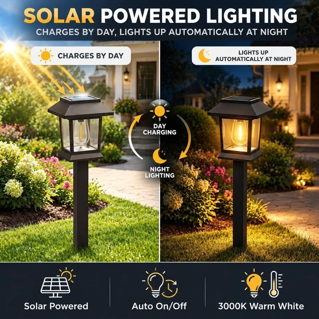 Alt view image 4 of 7 - Benany Solar Pathway Lights, 12 Pack Outdoor Landscape Lighting, Black