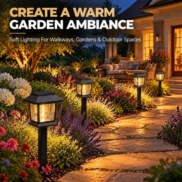 Alt view image 6 of 7 - Benany Solar Pathway Lights, 12 Pack Outdoor Landscape Lighting, Black