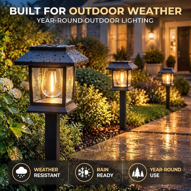 Alt view image 5 of 7 - Benany Solar Pathway Lights, 12 Pack Outdoor Landscape Lighting, Black