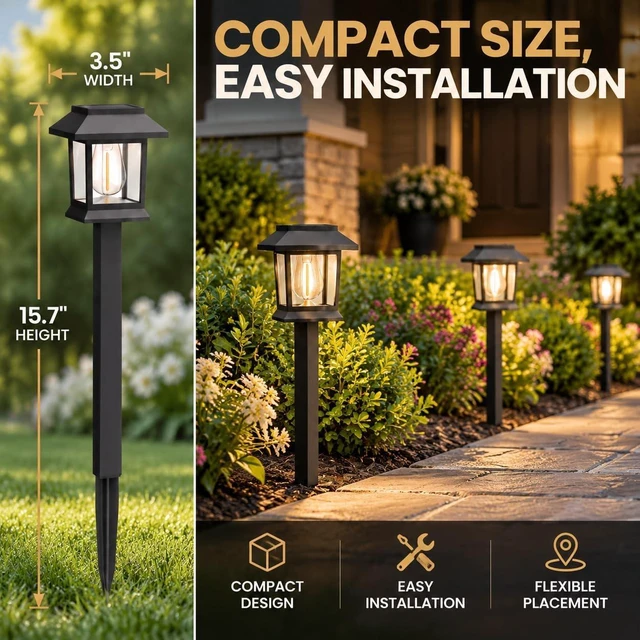 Alt view image 7 of 7 - Benany Solar Pathway Lights, 12 Pack Outdoor Landscape Lighting, Black