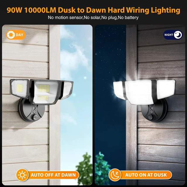 Alt view image 3 of 7 - Onforu 90W Dusk to Dawn Outdoor Lighting,10000lm Flood Lights Outdoor,IP66 Waterproof Black LED Security Light with Photocell,6500k Daylight 4 Adjustable Heads Exterior Light Fixture for Yard,Garden