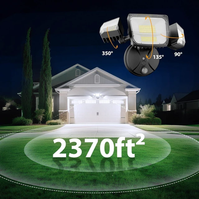 Alt view image 6 of 7 - Onforu 90W Dusk to Dawn Outdoor Lighting,10000lm Flood Lights Outdoor,IP66 Waterproof Black LED Security Light with Photocell,6500k Daylight 4 Adjustable Heads Exterior Light Fixture for Yard,Garden