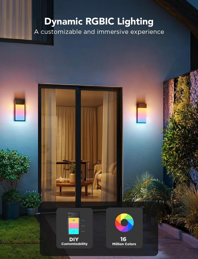 Alt view image 2 of 7 - Govee Outdoor Wall Light,2 Pack,1500LM Smart RGBIC Porch Lights,IP65