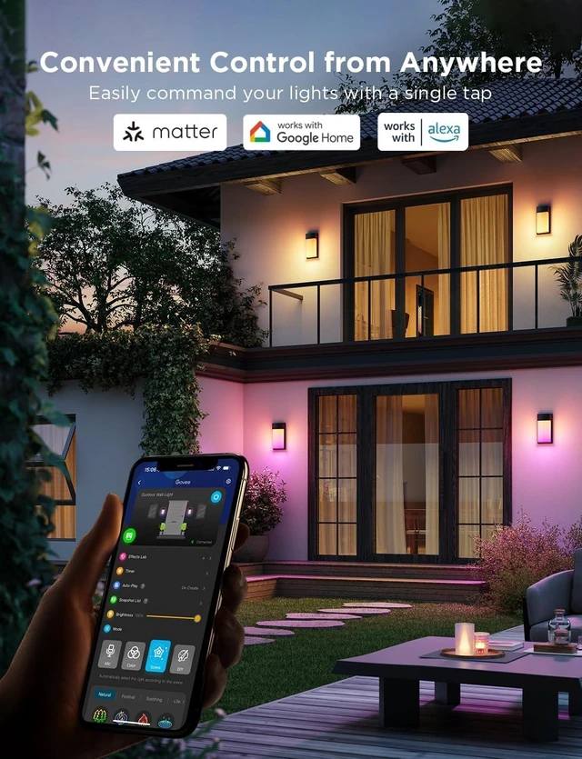Alt view image 4 of 7 - Govee Outdoor Wall Light,2 Pack,1500LM Smart RGBIC Porch Lights,IP65