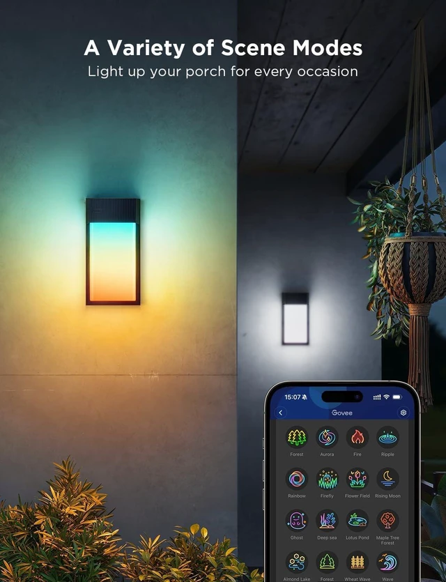 Alt view image 5 of 7 - Govee Outdoor Wall Light,2 Pack,1500LM Smart RGBIC Porch Lights,IP65