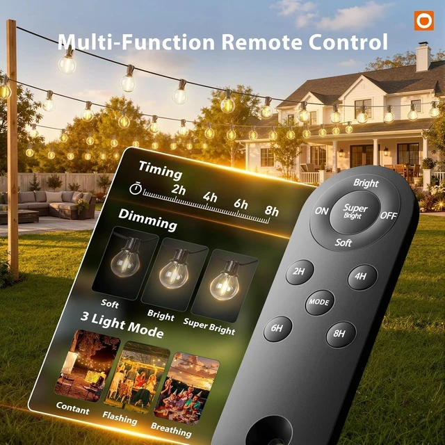 Alt view image 3 of 7 - addlon 100FT 54LED Solar String Lights Outdoor Waterproof with Remote, USB