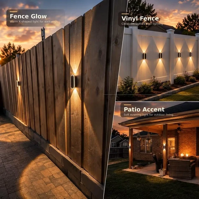 Alt view image 4 of 7 - Herzila 10 Pack Solar Fence Lights,RGBW Solar Powered Fence Wall Lights, Waterproof 7-Color Changing Up Down Lighting Wall Lights for Outdoor/Patio/Porch/Pool Cage