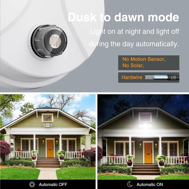 Alt view image 3 of 7 - Onforu 70W LED Dusk to Dawn Outdoor Lighting,2 Packs 7000LM Exterior Flood Lights,IP65 Waterproof Outdoor 3 Adjustable Heads Photocell White Lights Fixture,6500K Daylight White Floodlights(White)