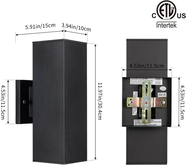 Alt view image 2 of 7 - mirrea 12" Modern Outdoor Porch Light in 2 Lights, Matte Black, 2 Pack