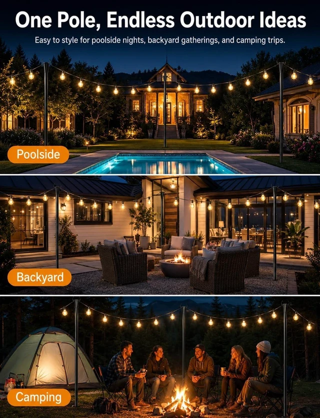Alt view image 2 of 7 - 4 Pack String Light Poles for Outside, Adjustable Metal Patio Light Poles