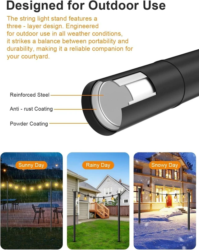 Alt view image 5 of 7 - 4 Pack String Light Poles for Outside, Adjustable Metal Patio Light Poles