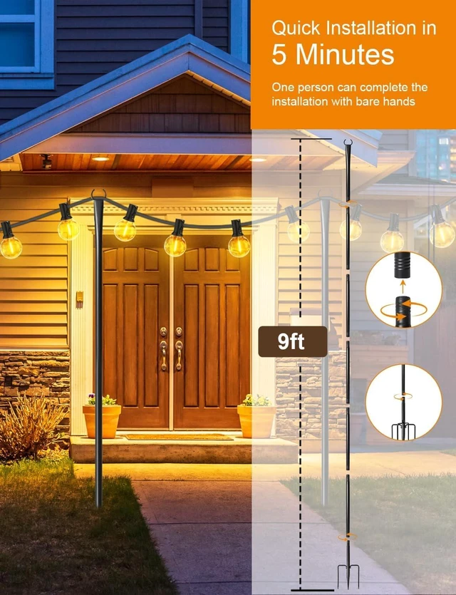 Alt view image 7 of 7 - 4 Pack String Light Poles for Outside, Adjustable Metal Patio Light Poles