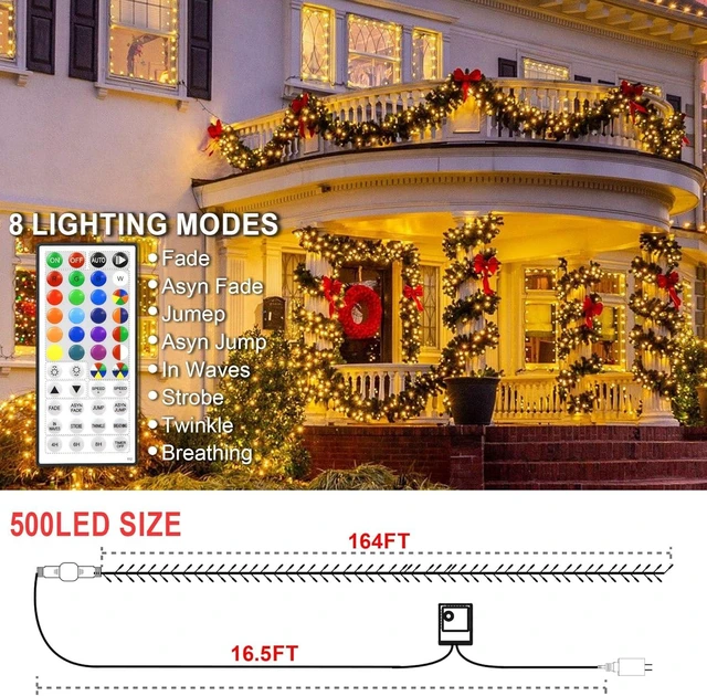 Alt view image 3 of 7 - 164 FT 500 LED Halloween Lights Outdoor , Waterproof RGB String Lights with Remote Control& Timer Function, 24 Colors Changing Fairy Lights for Indoor Outdoor Room Wall Christmas Tree Party Decoration