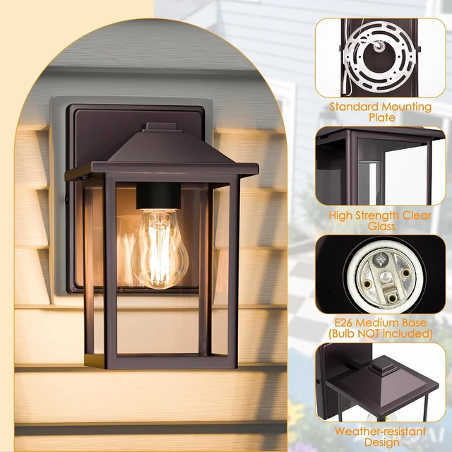 Alt view image 7 of 7 - MATAMEYE Outdoor Wall Light Fixture, Exterior Waterproof Porch Lighting