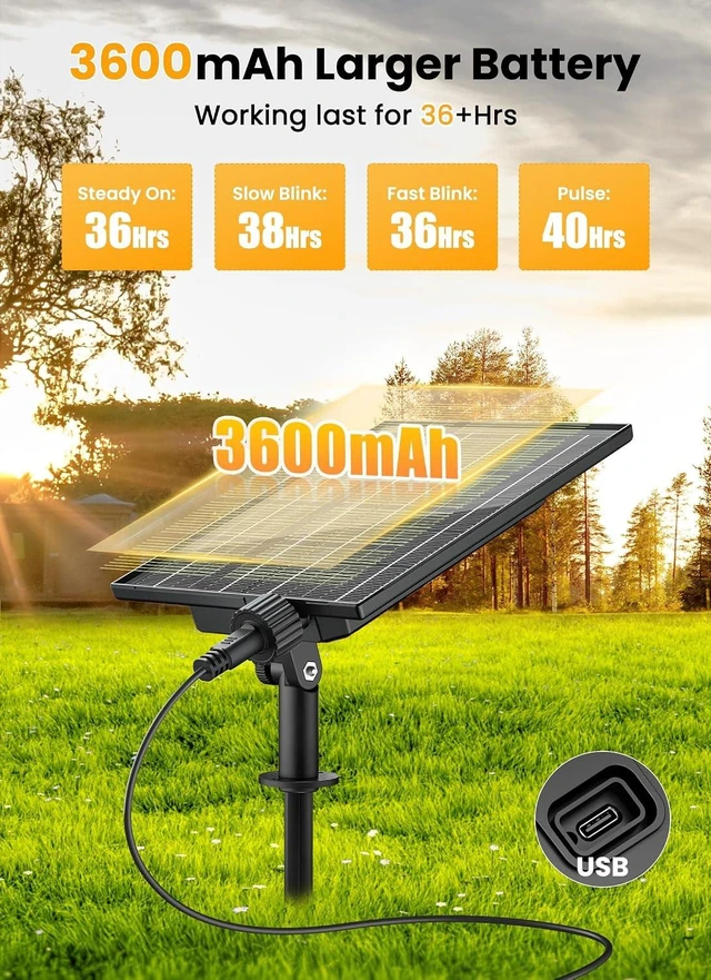 Alt view image 4 of 7 - Brightown 108FT 52LED Solar String Lights Outdoor with Remote & USB Port