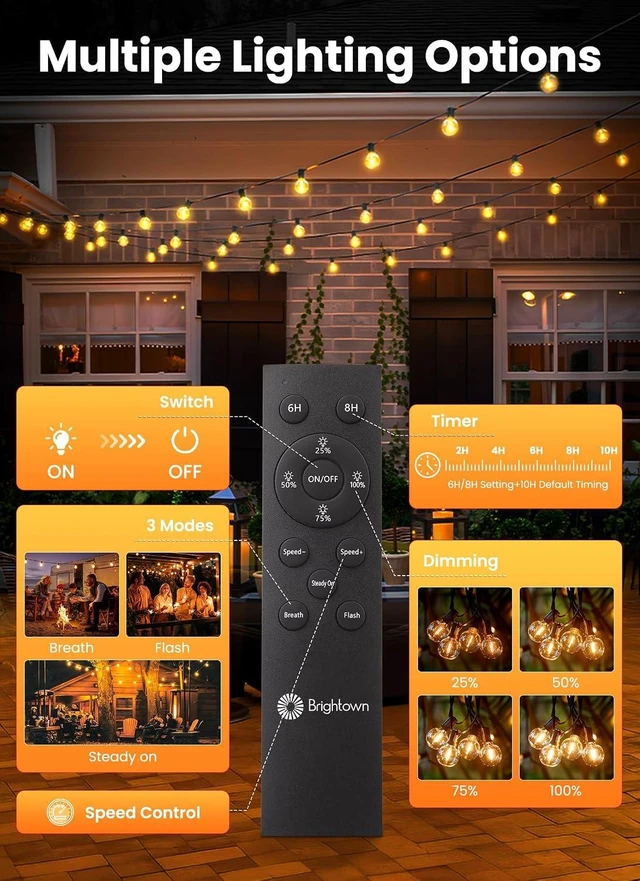 Alt view image 6 of 7 - Brightown 108FT 52LED Solar String Lights Outdoor with Remote & USB Port