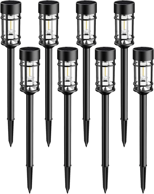 Alt view image 3 of 5 - ILANCK Solar Lights Outdoor Waterproof, 8 Pack 21" Solar Pathway Lights with Metal & Glass, Auto On/Off Garden Lights for Yard, Landscape, Driveway Walkway