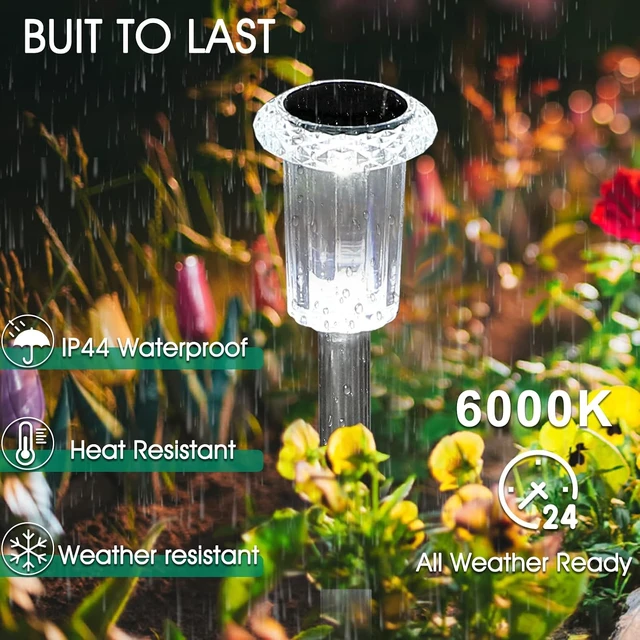 Alt view image 3 of 6 - Eyrosa Solar Outdoor Lights, 10 Pack Waterproof Stainless Steel Solar Stake Lights for Pathway Garden Yard Path Walkway Driveway Lawn Patio Outside Decor, Cool White