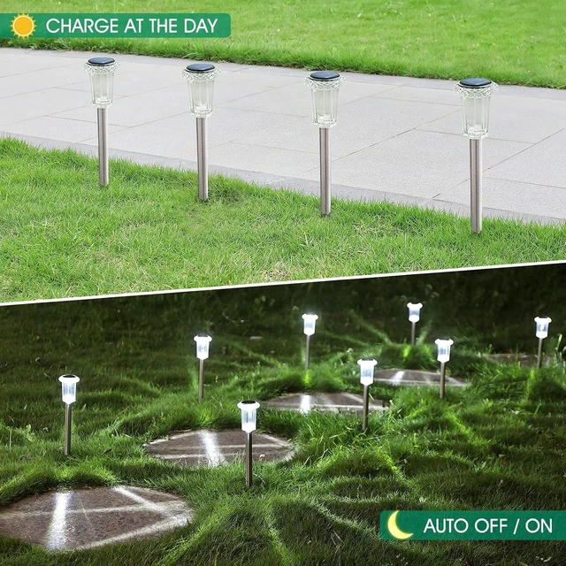 Alt view image 5 of 6 - Eyrosa Solar Outdoor Lights, 10 Pack Waterproof Stainless Steel Solar Stake Lights for Pathway Garden Yard Path Walkway Driveway Lawn Patio Outside Decor, Cool White